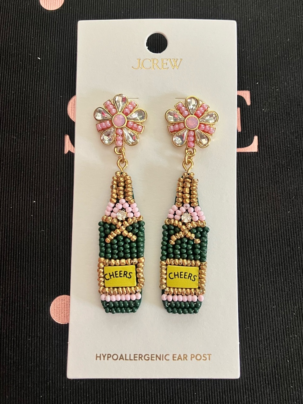 J. Crew Pink and Green Beaded Champagne Bottle Drop Earrings
